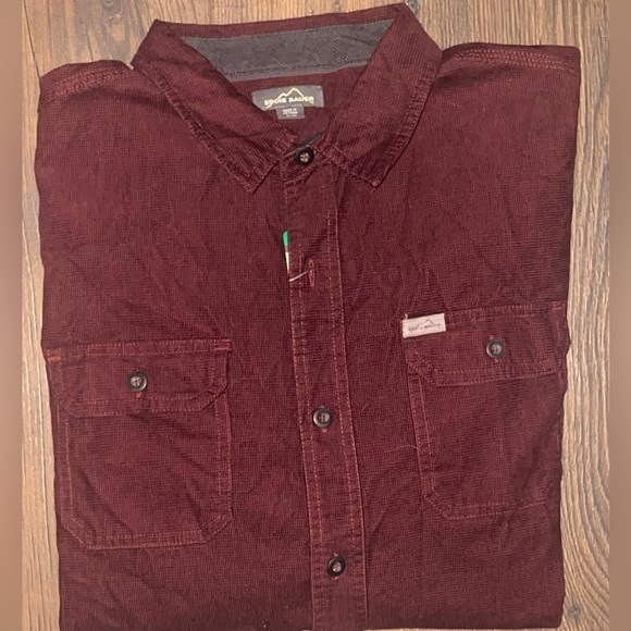 Men’s Eddie Bauer Cross Cut Cord Shirt Burgundy NWT XL - Picture 4 of 5